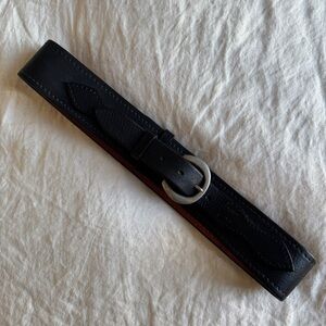 Ralph Lauren Black Leather Corset Belt with Silver Buckle